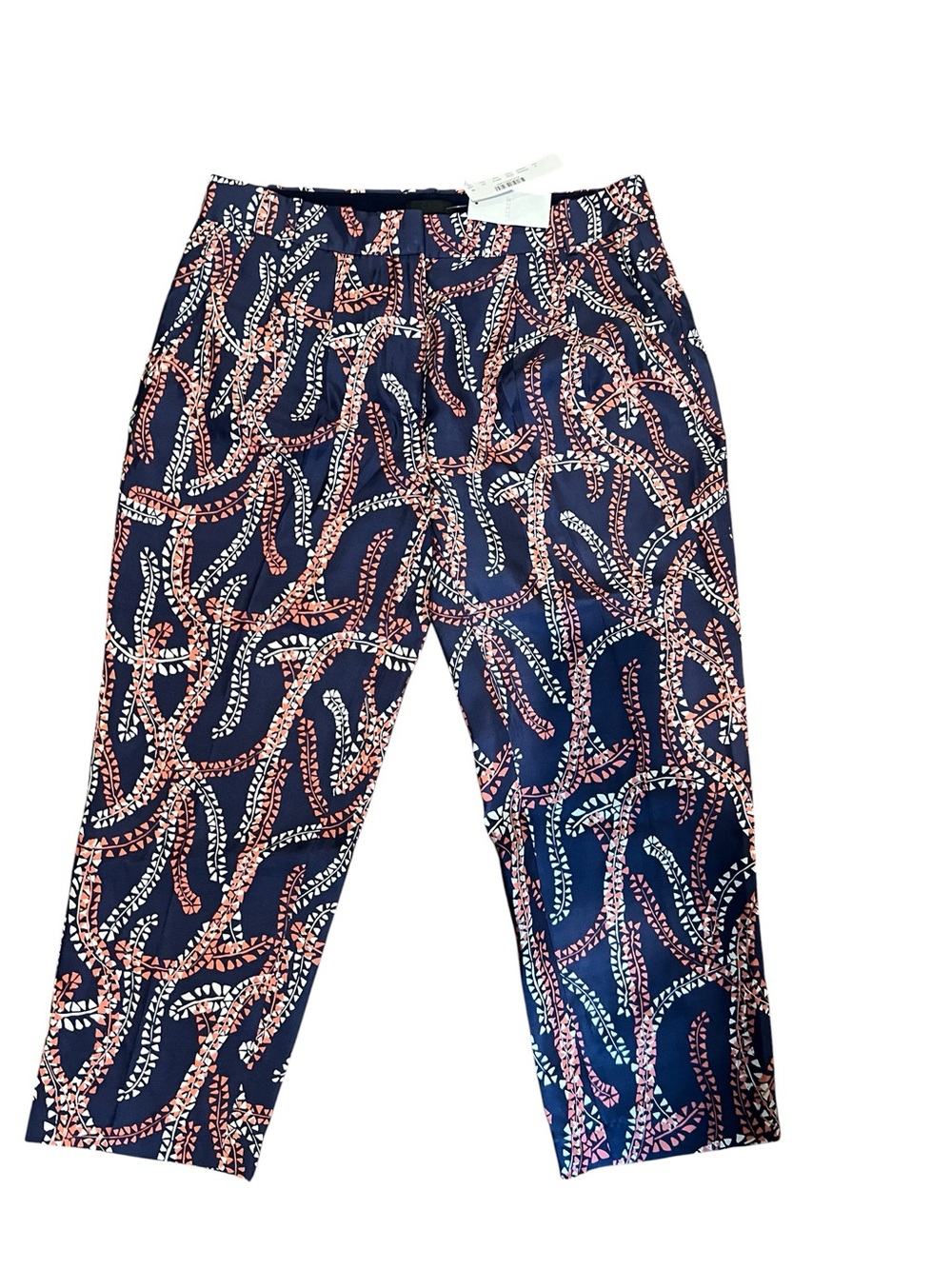 NWT J.Crew Collection Silk Pleated Tapered Pants 0 Abstract Coral Navy
